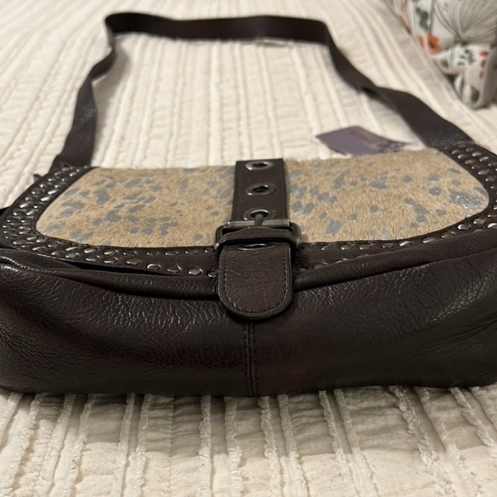 Sharif Black and Cream Studded Shoulder Bag - Picture 3 of 5